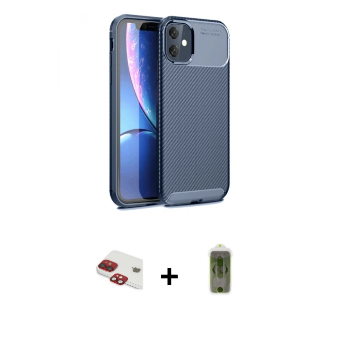 MARSİLYAN™- iPhone 11 Kılıf Eksen Form Prime - Siyah Joko Magic 5D Hayalet Cam + Pers Alüminyum Kamera Lens - KI