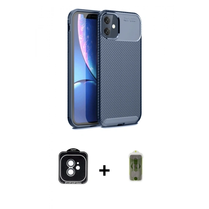 MARSİLYAN™- iPhone 11 Kılıf Eksen Form Prime - Siyah Joko Magic 5D Hayalet Cam + PVD Metal Kamera Lens - YL