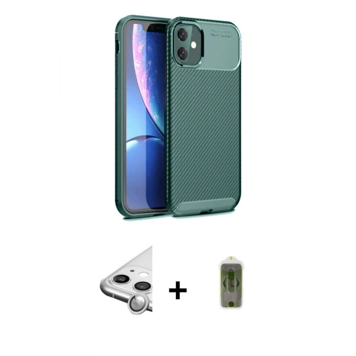 MARSİLYAN™- iPhone 11 Kılıf Eksen Form Prime - Siyah Joko Magic 5D Hayalet Cam + Raze Metal Kamera Lens - GS
