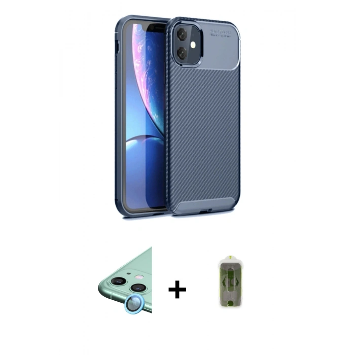 MARSİLYAN™- iPhone 11 Kılıf Eksen Form Prime - Siyah Joko Magic 5D Hayalet Cam + Raze Metal Kamera Lens - MI