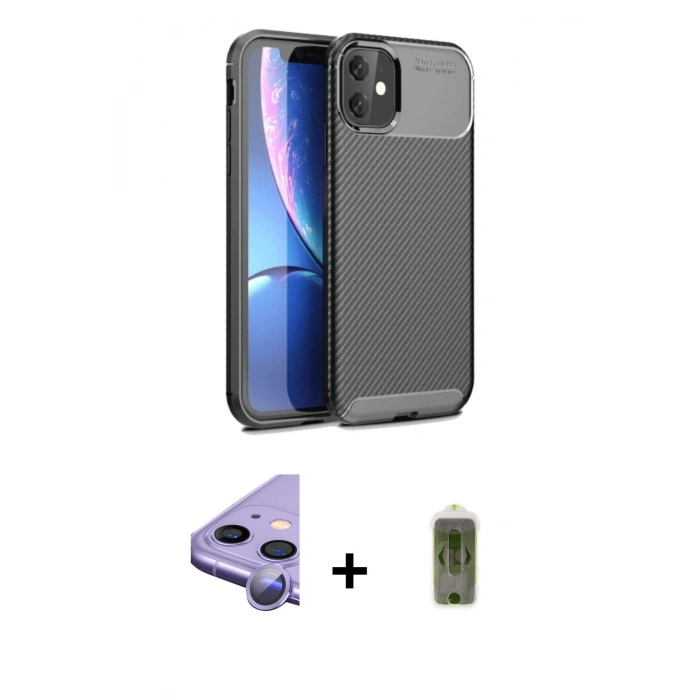MARSİLYAN™- iPhone 11 Kılıf Eksen Form Prime - Siyah Joko Magic 5D Hayalet Cam + Raze Metal Kamera Lens - MR