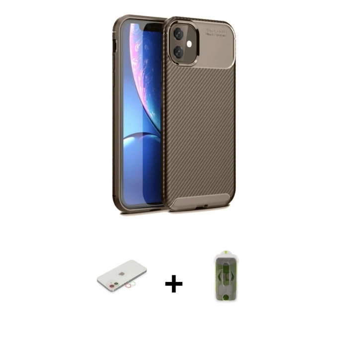 MARSİLYAN™- iPhone 11 Kılıf Eksen Form Prime - Siyah Joko Magic 5D Hayalet Cam + Renkli Kamera Lens Koruma Cam - YL