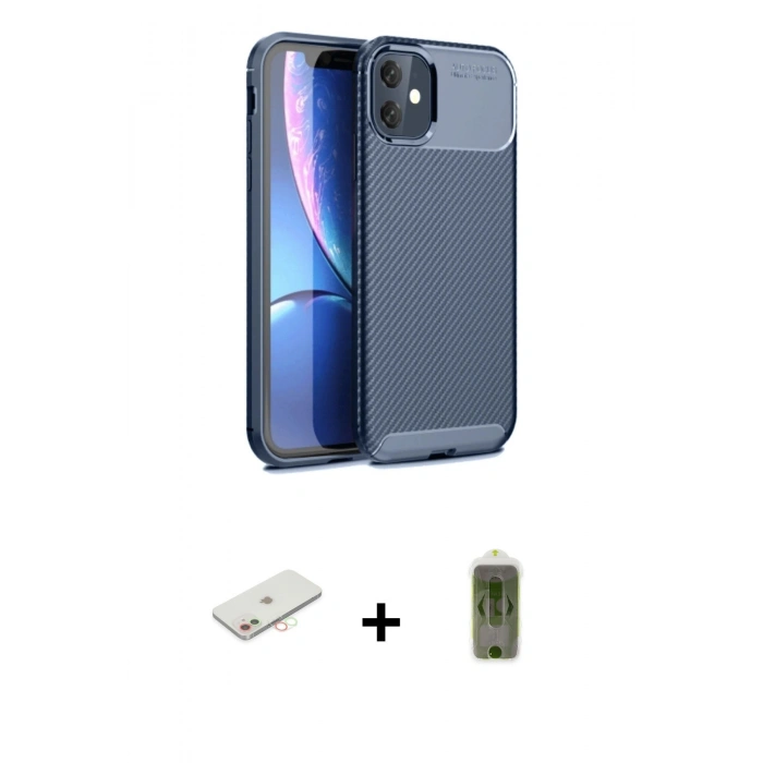 MARSİLYAN™- iPhone 11 Kılıf Eksen Form Prime - Siyah Joko Magic 5D Hayalet Cam + Renkli Kamera Lens Koruma Cam - YL