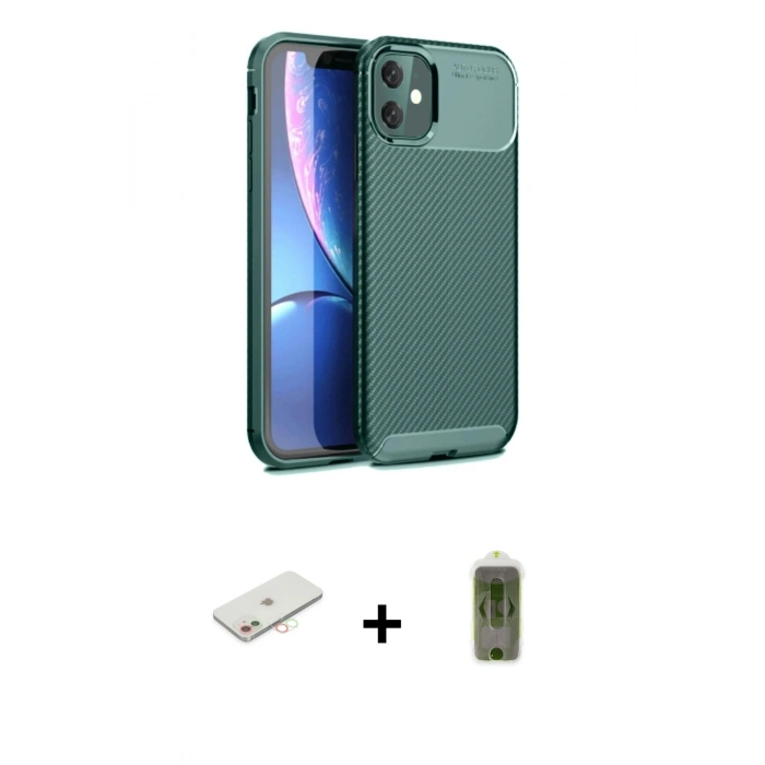 MARSİLYAN™- iPhone 11 Kılıf Eksen Form Prime - Siyah Joko Magic 5D Hayalet Cam + Renkli Kamera Lens Koruma Cam - YL