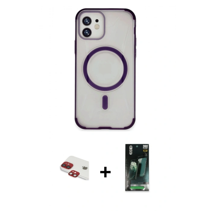 MARSİLYAN™- iPhone 11 Kılıf Eksen Klasik Koleksiyonu - Şeffaf 360 Full Body Arka Koruyucu + Pers Alüminyum Kamera Lens - KI