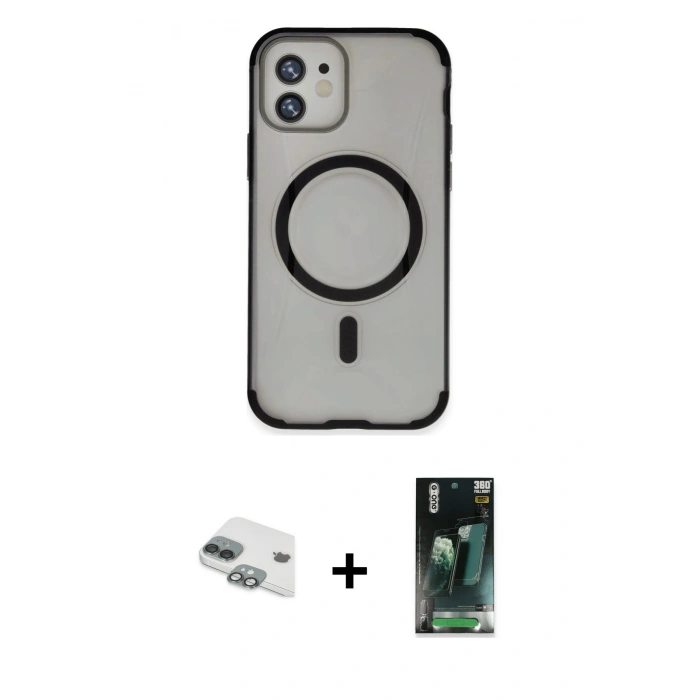 MARSİLYAN™- iPhone 11 Kılıf Eksen Klasik Koleksiyonu - Şeffaf 360 Full Body Arka Koruyucu + Pers Alüminyum Kamera Lens - YL