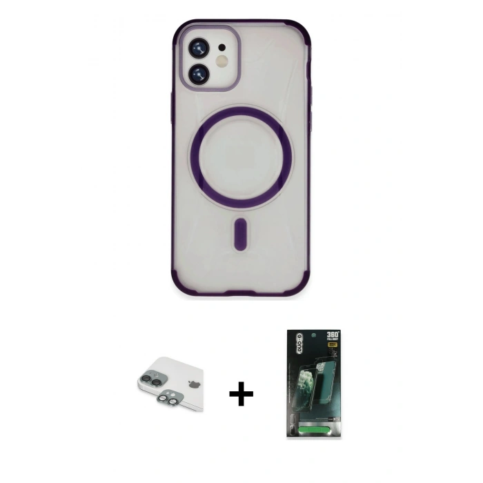 MARSİLYAN™- iPhone 11 Kılıf Eksen Klasik Koleksiyonu - Şeffaf 360 Full Body Arka Koruyucu + Pers Alüminyum Kamera Lens - YL