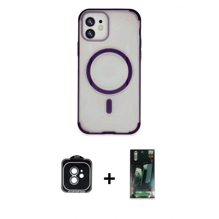 MARSİLYAN™- iPhone 11 Kılıf Eksen Klasik Koleksiyonu - Şeffaf 360 Full Body Arka Koruyucu + PVD Metal Kamera Lens - YL