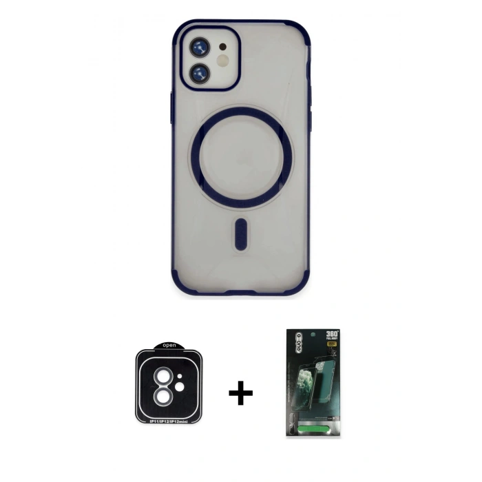 MARSİLYAN™- iPhone 11 Kılıf Eksen Klasik Koleksiyonu - Şeffaf 360 Full Body Arka Koruyucu + PVD Metal Kamera Lens - YL