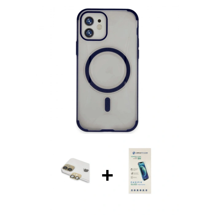 MARSİLYAN™- iPhone 11 Kılıf Eksen Klasik Koleksiyonu - Şeffaf Pasifik Cam Ekran Koruyucu + Pers Alüminyum Kamera Lens - GD