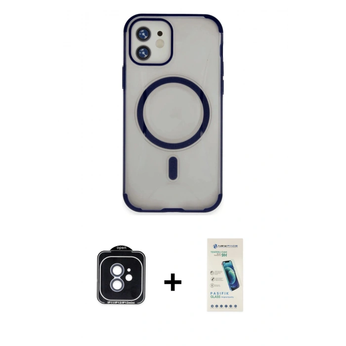 MARSİLYAN™- iPhone 11 Kılıf Eksen Klasik Koleksiyonu - Şeffaf Pasifik Cam Ekran Koruyucu + PVD Metal Kamera Lens - MI