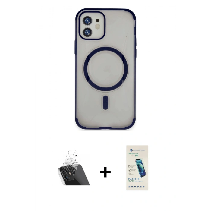 MARSİLYAN™- iPhone 11 Kılıf Eksen Klasik Koleksiyonu - Şeffaf Pasifik Cam Ekran Koruyucu + Kamera Lens Koruma Cam - SF