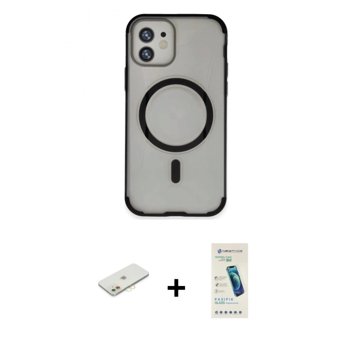 MARSİLYAN™- iPhone 11 Kılıf Eksen Klasik Koleksiyonu - Şeffaf Pasifik Cam Ekran Koruyucu + Renkli Kamera Lens Koruma Cam - TU