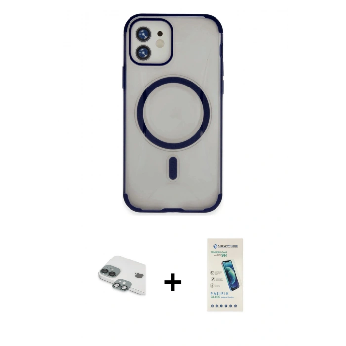 MARSİLYAN™- iPhone 11 Kılıf Eksen Klasik Koleksiyonu - Şeffaf Pasifik Cam Ekran Koruyucu + Pers Alüminyum Kamera Lens - YL