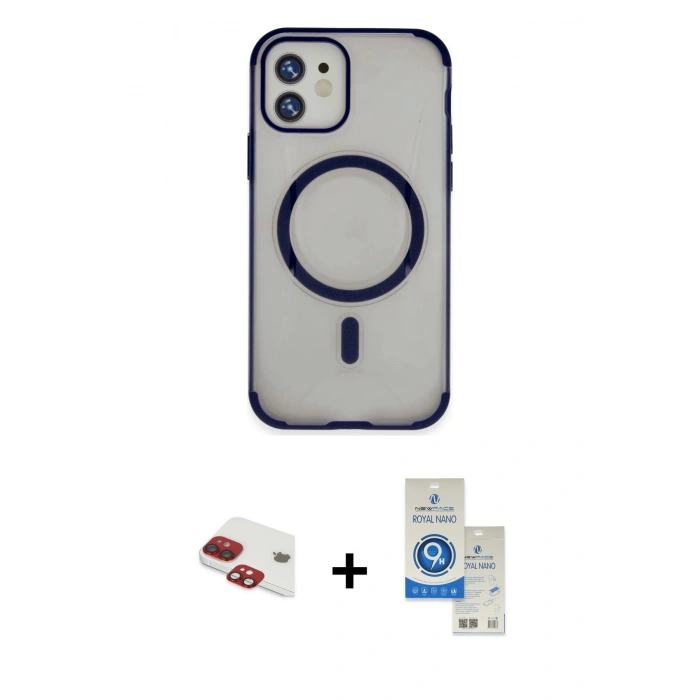 MARSİLYAN™- iPhone 11 Kılıf Eksen Klasik Koleksiyonu - Şeffaf Royal Nano Ekran Koruyucu + Pers Alüminyum Kamera Lens - KI