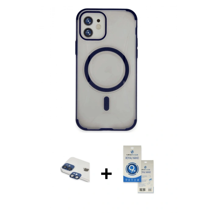 MARSİLYAN™- iPhone 11 Kılıf Eksen Klasik Koleksiyonu - Şeffaf Royal Nano Ekran Koruyucu + Pers Alüminyum Kamera Lens - LT