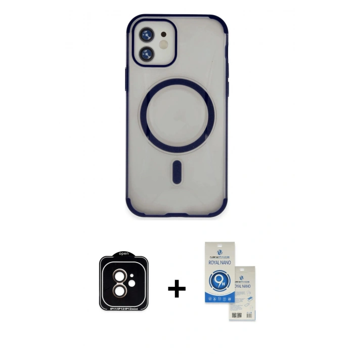 MARSİLYAN™- iPhone 11 Kılıf Eksen Klasik Koleksiyonu - Şeffaf Royal Nano Ekran Koruyucu + Turuncu PVD Metal Kamera Lens