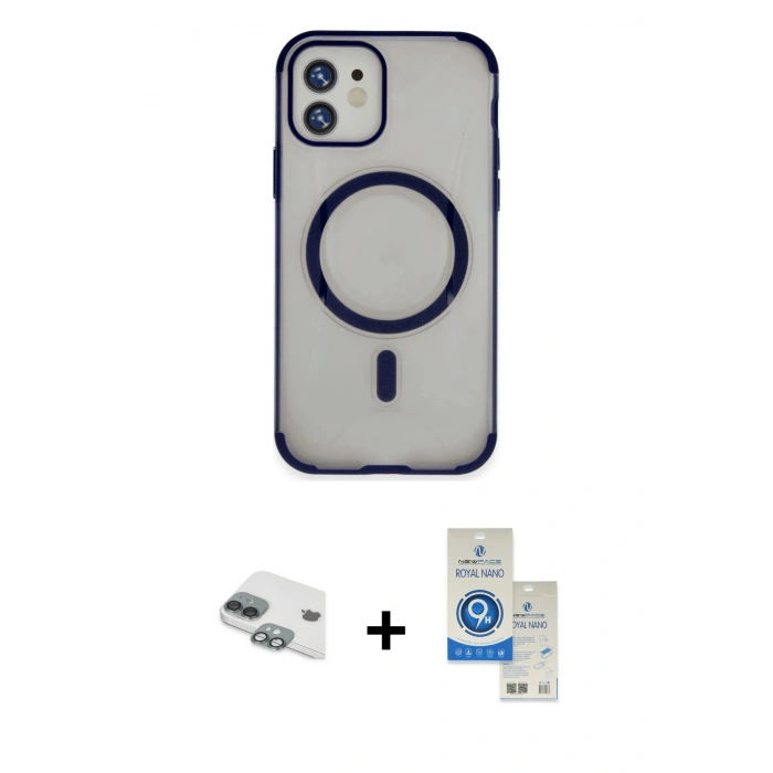 MARSİLYAN™- iPhone 11 Kılıf Eksen Klasik Koleksiyonu - Şeffaf Royal Nano Ekran Koruyucu + Pers Alüminyum Kamera Lens - YL