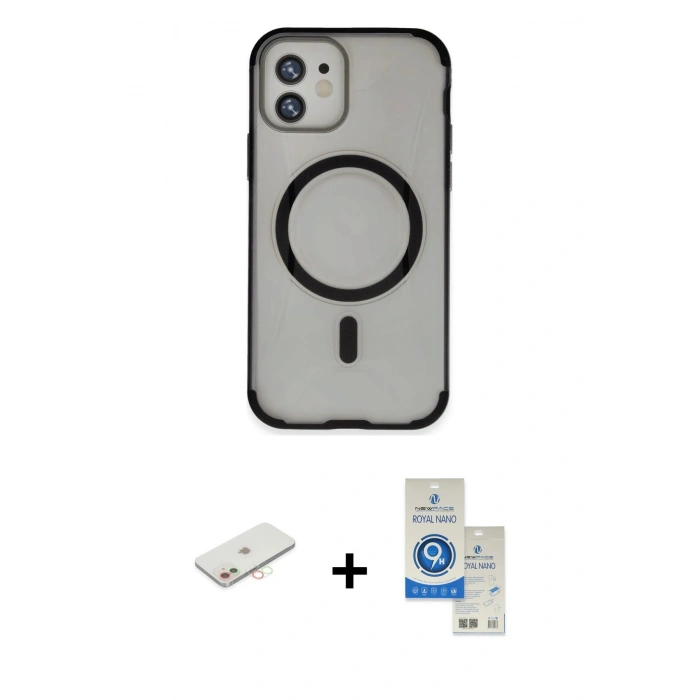 MARSİLYAN™- iPhone 11 Kılıf Eksen Klasik Koleksiyonu - Şeffaf Royal Nano Ekran Koruyucu + Renkli Kamera Lens Koruma Cam - YL