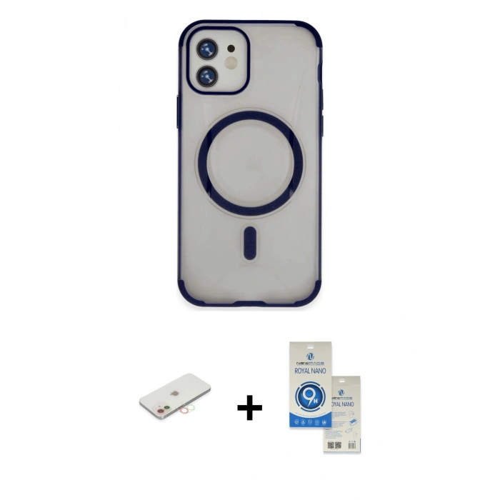 MARSİLYAN™- iPhone 11 Kılıf Eksen Klasik Koleksiyonu - Şeffaf Royal Nano Ekran Koruyucu + Renkli Kamera Lens Koruma Cam - YL