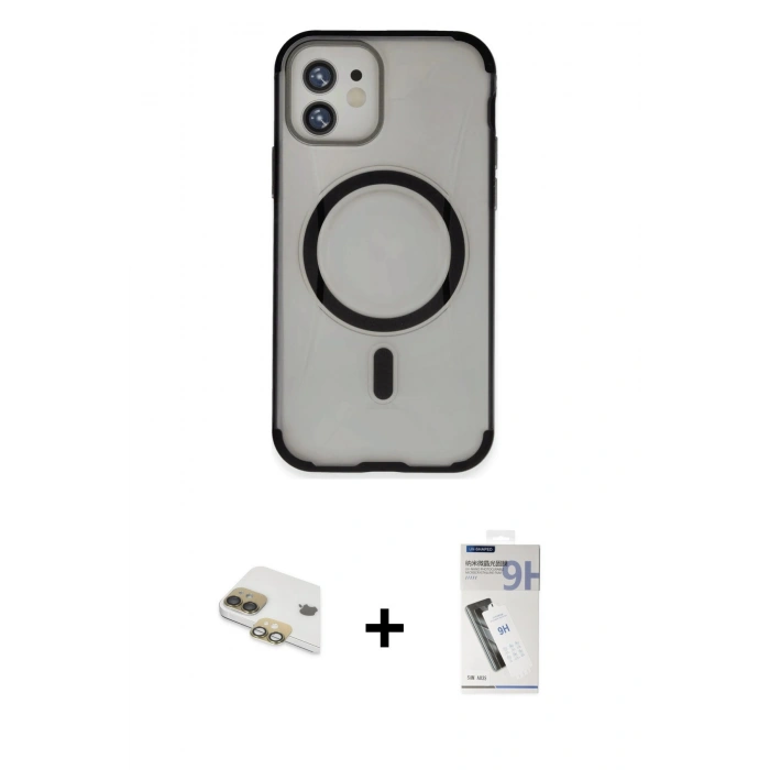 MARSİLYAN™- iPhone 11 Kılıf Eksen Klasik Koleksiyonu - Şeffaf Uv Polymer Nano Ekran Koruyucu + Gold Pers Alüminyum Kamera Lens