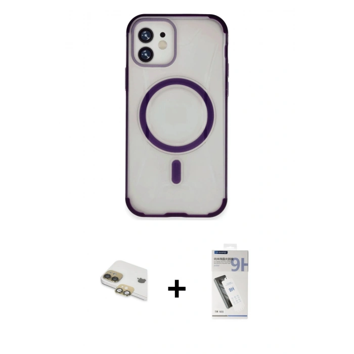 MARSİLYAN™- iPhone 11 Kılıf Eksen Klasik Koleksiyonu - Şeffaf Uv Polymer Nano Ekran Koruyucu + Gold Pers Alüminyum Kamera Lens