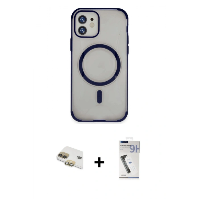 MARSİLYAN™- iPhone 11 Kılıf Eksen Klasik Koleksiyonu - Şeffaf Uv Polymer Nano Ekran Koruyucu + Gold Pers Alüminyum Kamera Lens