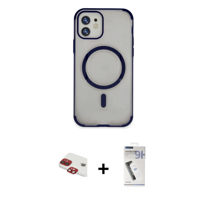 MARSİLYAN™- iPhone 11 Kılıf Eksen Klasik Koleksiyonu - Şeffaf Uv Polymer Nano Ekran Koruyucu + Pers Alüminyum Kamera Lens - KI