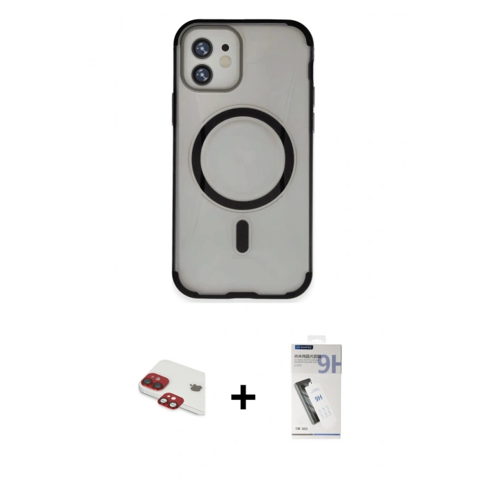 MARSİLYAN™- iPhone 11 Kılıf Eksen Klasik Koleksiyonu - Şeffaf Uv Polymer Nano Ekran Koruyucu + Pers Alüminyum Kamera Lens - KI