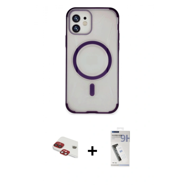 MARSİLYAN™- iPhone 11 Kılıf Eksen Klasik Koleksiyonu - Şeffaf Uv Polymer Nano Ekran Koruyucu + Pers Alüminyum Kamera Lens - KI