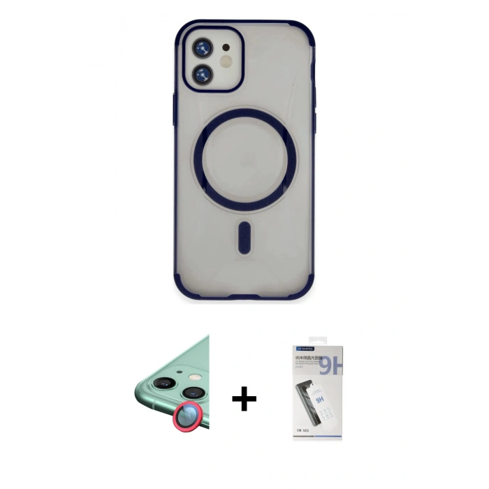 MARSİLYAN™- iPhone 11 Kılıf Eksen Klasik Koleksiyonu - Şeffaf Uv Polymer Nano Ekran Koruyucu + Kırmızı Raze Metal Kamera Lens
