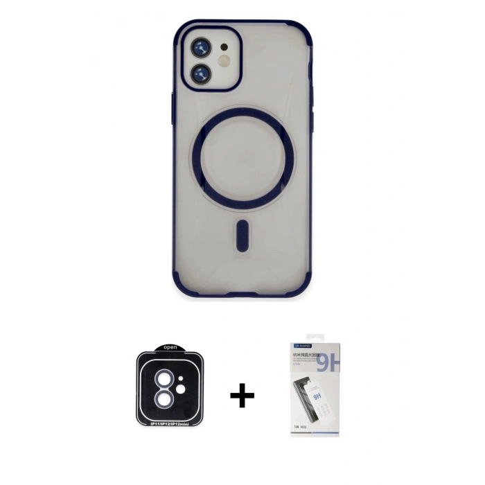MARSİLYAN™- iPhone 11 Kılıf Eksen Klasik Koleksiyonu - Şeffaf Uv Polymer Nano Ekran Koruyucu + PVD Metal Kamera Lens - MI