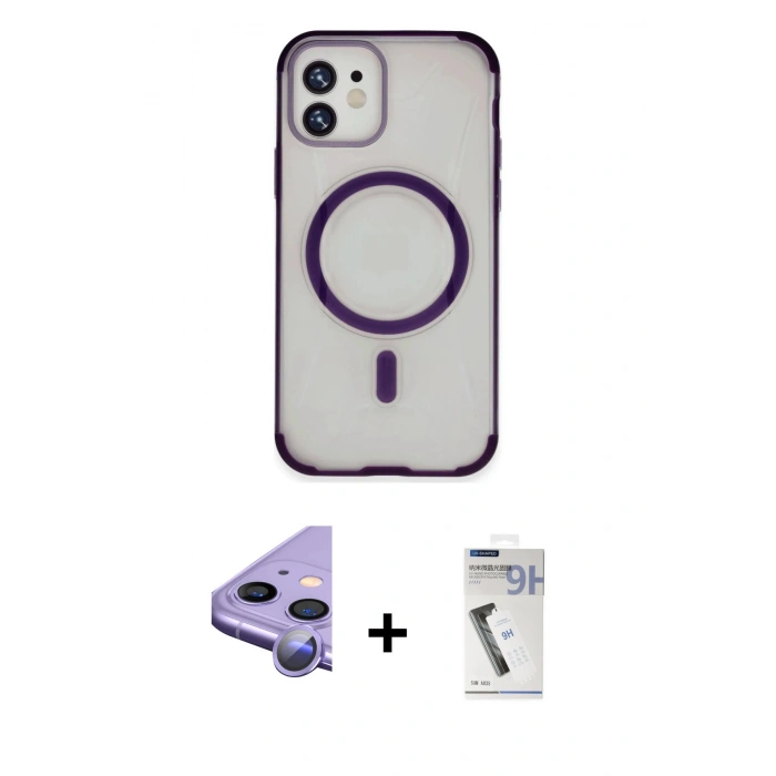 MARSİLYAN™- iPhone 11 Kılıf Eksen Klasik Koleksiyonu - Şeffaf Uv Polymer Nano Ekran Koruyucu + Raze Metal Kamera Lens - MR
