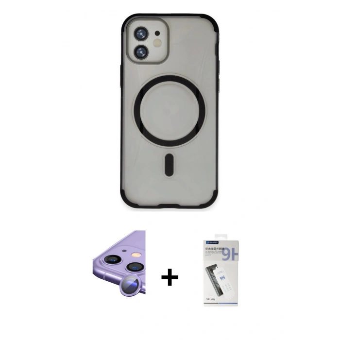 MARSİLYAN™- iPhone 11 Kılıf Eksen Klasik Koleksiyonu - Şeffaf Uv Polymer Nano Ekran Koruyucu + Raze Metal Kamera Lens - MR