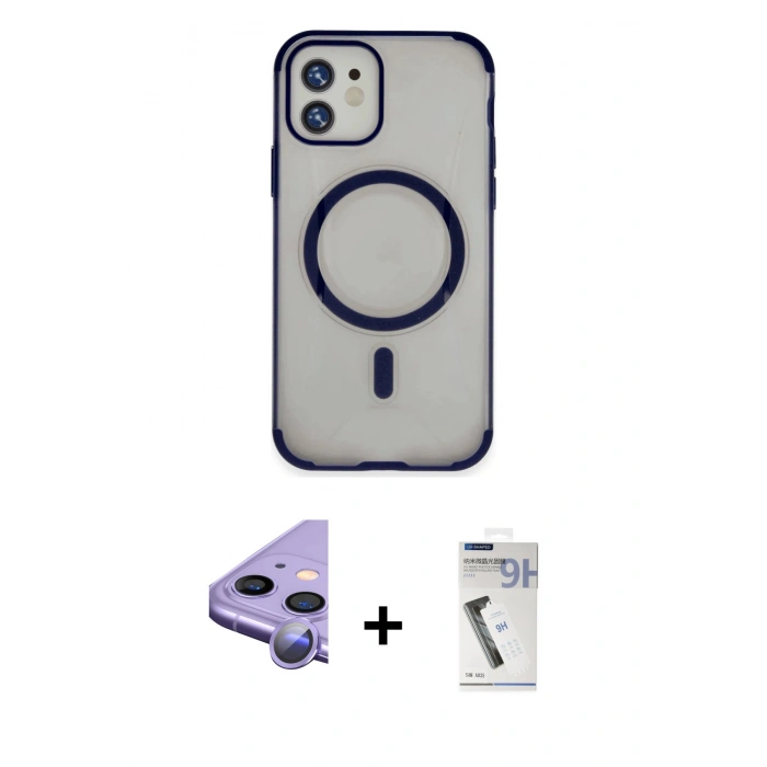 MARSİLYAN™- iPhone 11 Kılıf Eksen Klasik Koleksiyonu - Şeffaf Uv Polymer Nano Ekran Koruyucu + Raze Metal Kamera Lens - MR