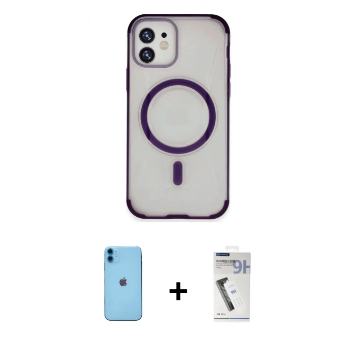 MARSİLYAN™- iPhone 11 Kılıf Eksen Klasik Koleksiyonu - Şeffaf Uv Polymer Nano Ekran Koruyucu + Neon Fosforlu Kamera Lens - MI