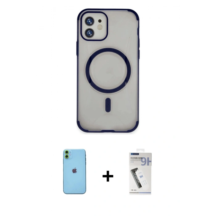 MARSİLYAN™- iPhone 11 Kılıf Eksen Klasik Koleksiyonu - Şeffaf Uv Polymer Nano Ekran Koruyucu + Neon Fosforlu Kamera Lens - YL