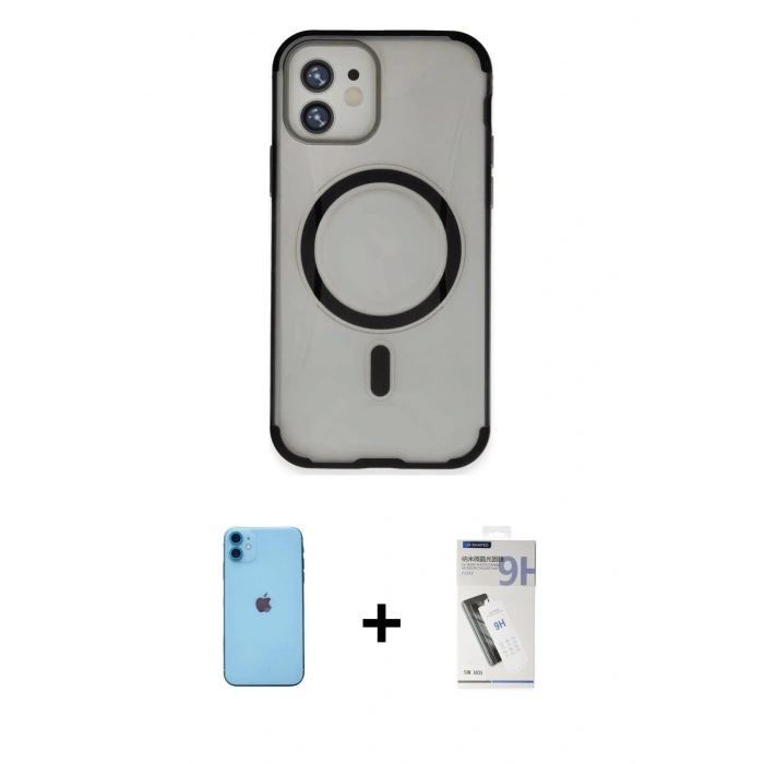 MARSİLYAN™- iPhone 11 Kılıf Eksen Klasik Koleksiyonu - Şeffaf Uv Polymer Nano Ekran Koruyucu + Neon Fosforlu Kamera Lens - MI