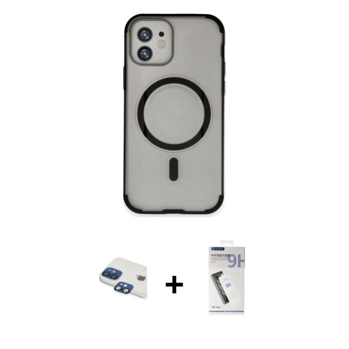 MARSİLYAN™- iPhone 11 Kılıf Eksen Klasik Koleksiyonu - Şeffaf Uv Polymer Nano Ekran Koruyucu + Pers Alüminyum Kamera Lens - LT