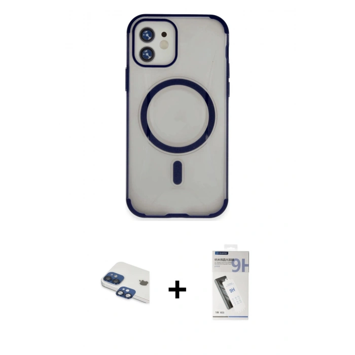 MARSİLYAN™- iPhone 11 Kılıf Eksen Klasik Koleksiyonu - Şeffaf Uv Polymer Nano Ekran Koruyucu + Pers Alüminyum Kamera Lens - LT