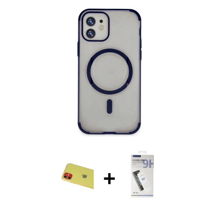 MARSİLYAN™- iPhone 11 Kılıf Eksen Klasik Koleksiyonu - Şeffaf Uv Polymer Nano Ekran Koruyucu + Rainbow Kamera Lens Koruma Cam - KI