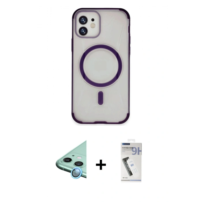 MARSİLYAN™- iPhone 11 Kılıf Eksen Klasik Koleksiyonu - Şeffaf Uv Polymer Nano Ekran Koruyucu + Raze Metal Kamera Lens - MI