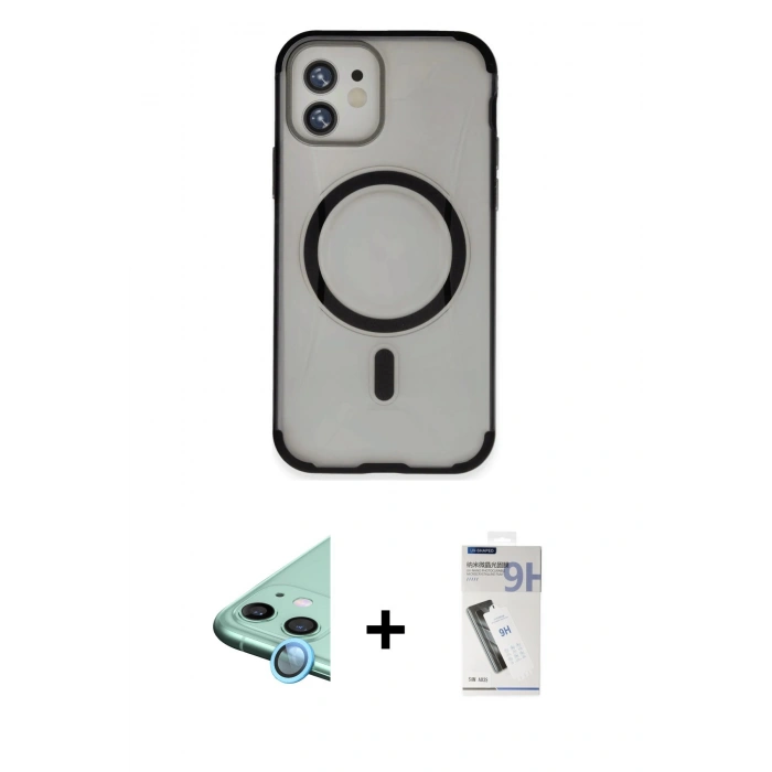 MARSİLYAN™- iPhone 11 Kılıf Eksen Klasik Koleksiyonu - Şeffaf Uv Polymer Nano Ekran Koruyucu + Raze Metal Kamera Lens - MI