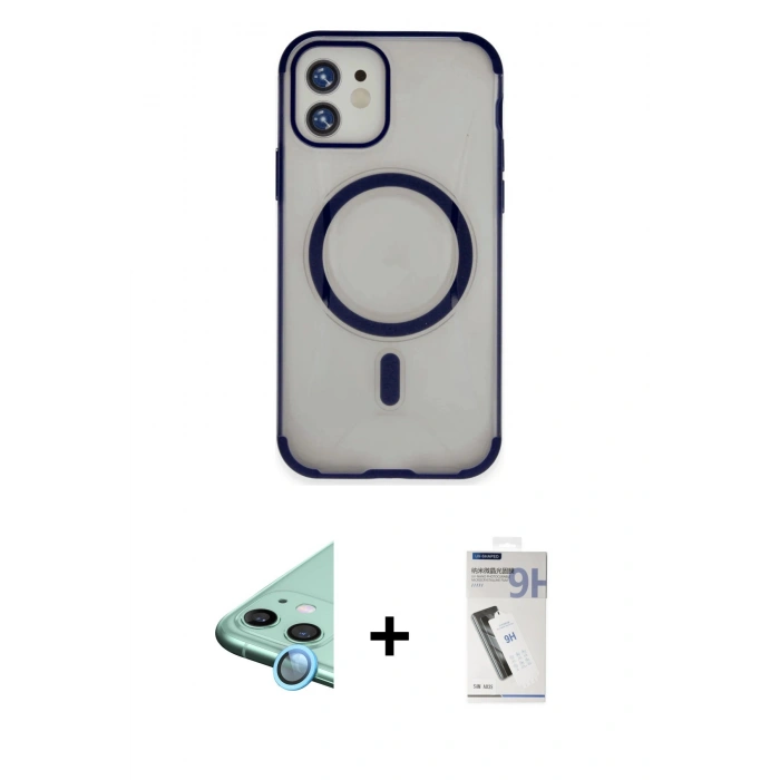 MARSİLYAN™- iPhone 11 Kılıf Eksen Klasik Koleksiyonu - Şeffaf Uv Polymer Nano Ekran Koruyucu + Raze Metal Kamera Lens - MI