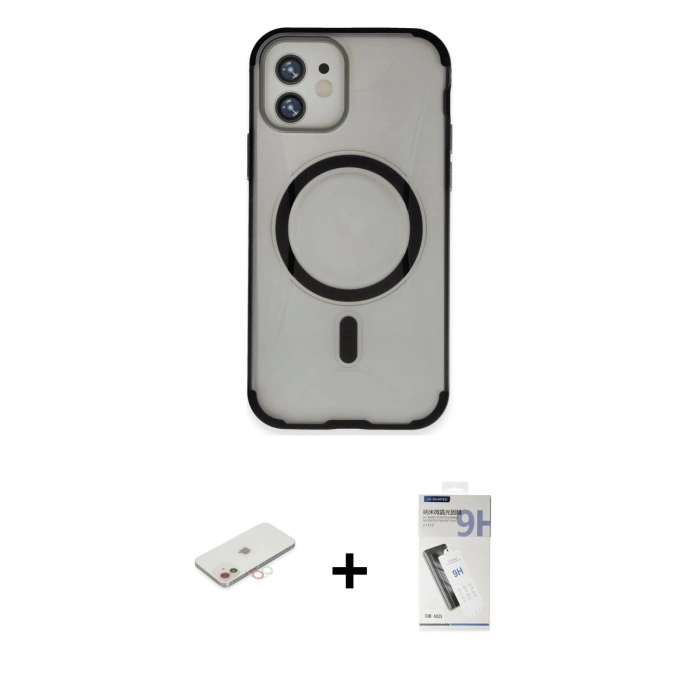 MARSİLYAN™- iPhone 11 Kılıf Eksen Klasik Koleksiyonu - Şeffaf Uv Polymer Nano Ekran Koruyucu + Renkli Kamera Lens Koruma Cam - YL