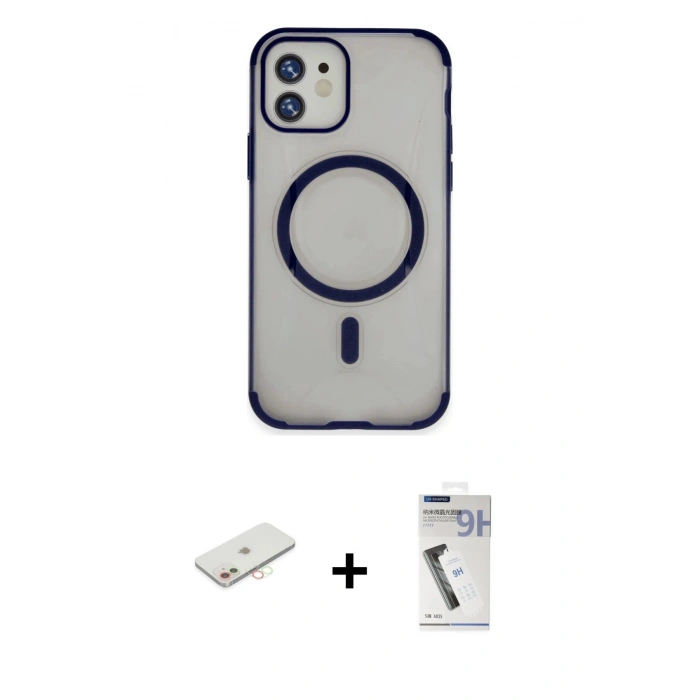 MARSİLYAN™- iPhone 11 Kılıf Eksen Klasik Koleksiyonu - Şeffaf Uv Polymer Nano Ekran Koruyucu + Renkli Kamera Lens Koruma Cam - YL