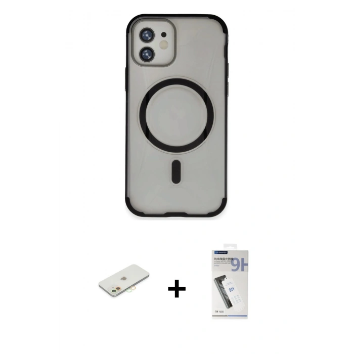 MARSİLYAN™- iPhone 11 Kılıf Eksen Klasik Koleksiyonu - Şeffaf Uv Polymer Nano Ekran Koruyucu + Renkli Kamera Lens Koruma Cam - TU
