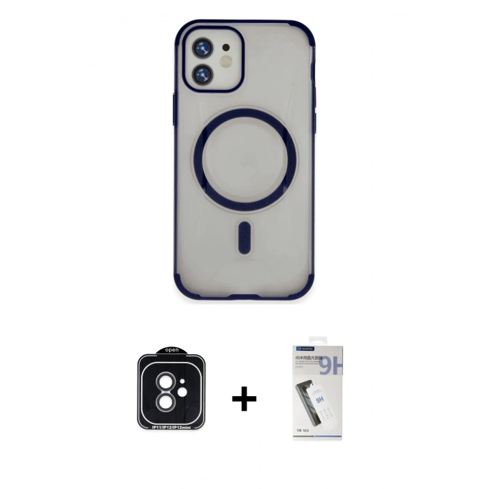 MARSİLYAN™- iPhone 11 Kılıf Eksen Klasik Koleksiyonu - Şeffaf Uv Polymer Nano Ekran Koruyucu + Siyah PVD Metal Kamera Lens