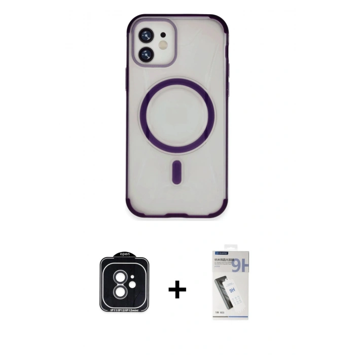 MARSİLYAN™- iPhone 11 Kılıf Eksen Klasik Koleksiyonu - Şeffaf Uv Polymer Nano Ekran Koruyucu + Siyah PVD Metal Kamera Lens
