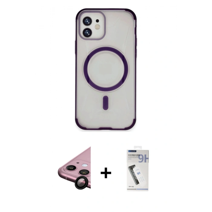 MARSİLYAN™- iPhone 11 Kılıf Eksen Klasik Koleksiyonu - Şeffaf Uv Polymer Nano Ekran Koruyucu + Raze Metal Kamera Lens - SH